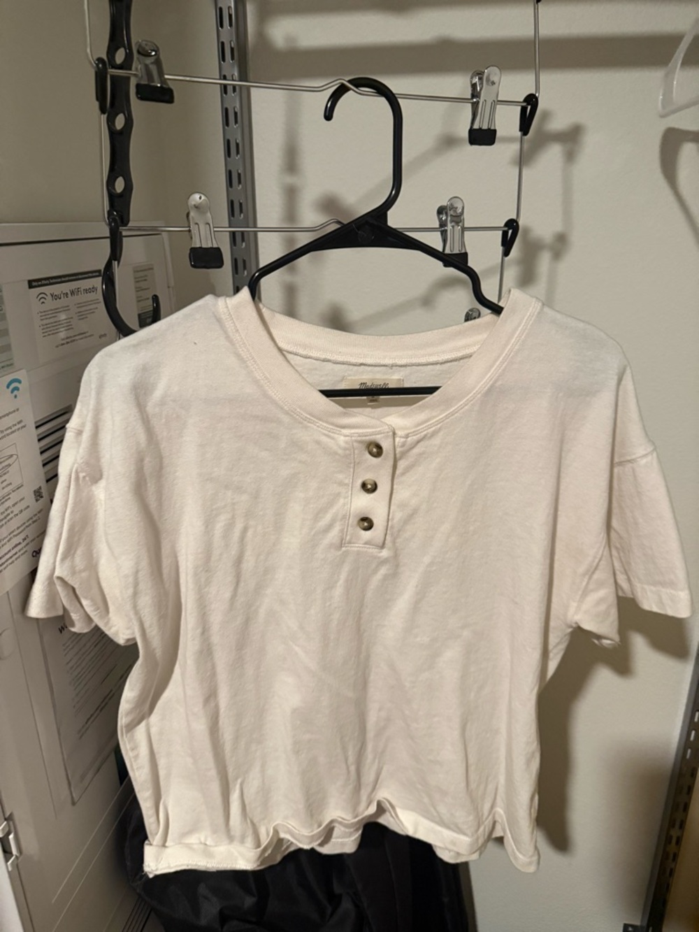 Madewell White Short-Sleeve Henley with Button Placket